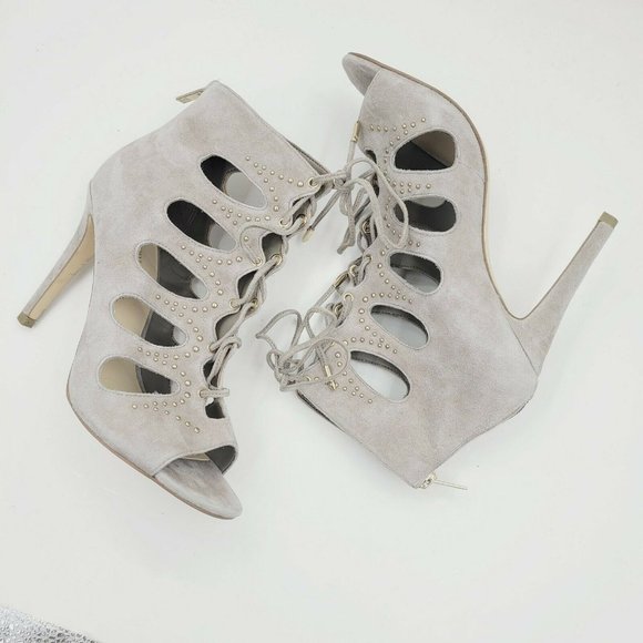 Ivanka Trump Shoes - Ivanka Trump Embellished Gray Taupe Suede Lace-Up Dazy Bootie Size 7.5